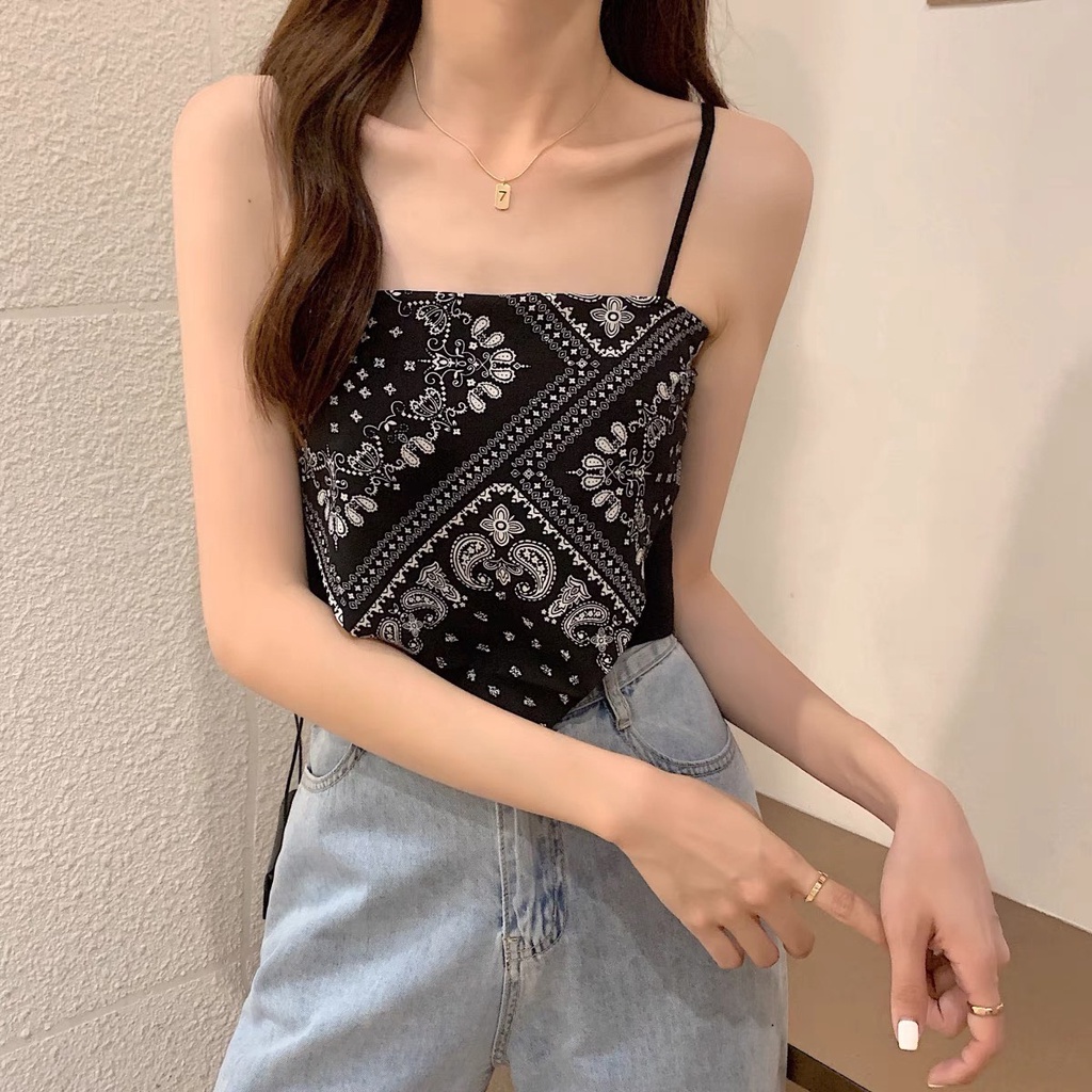 Áo 2 Dây Nữ Thổ Cẩm Họa Tiết 🦋 Áo Yếm Nữ Họa Tiết In Chất Borip 2 Màu 🦋 đen - trắng | BigBuy360 - bigbuy360.vn