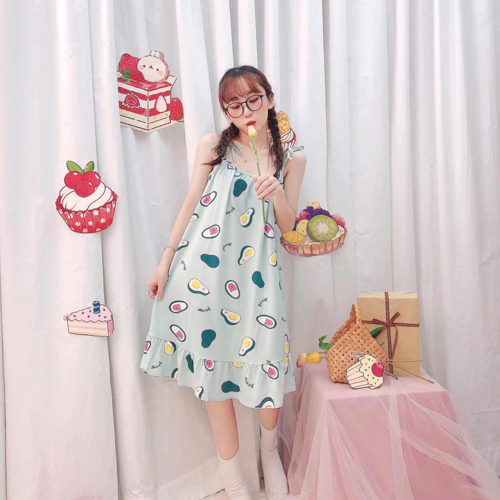 Váy ngủ nữ 2 dây, váy bầu 2 dây MÙA HÈ, có dây buộc tùy chỉnh cao thấp,chất mềm mát có size từ 40 - 70kg