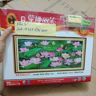 tranh thêu hoa đầm sen (thêu kín) mn0117(200*95)cm