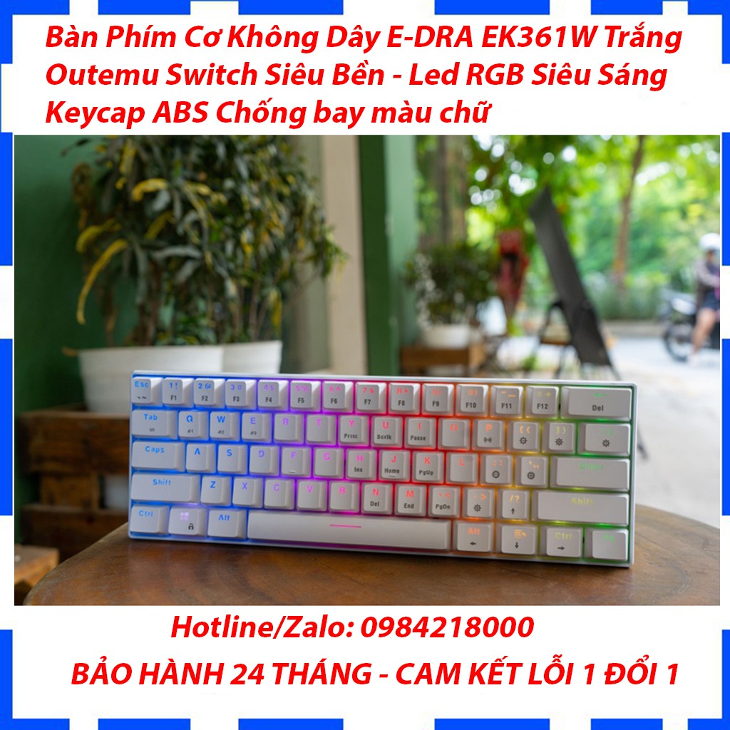 Bàn Phím Cơ Bluetooth E-DRA EK361W - Màu Trắng - Đèn led RGB siêu sáng - Bàn phím cơ 61 phím - Bảo hành 24 tháng