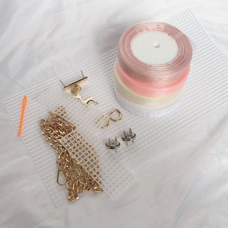 (Set đầy đủ nguyên liệu làm túi ruy băng) Túi tự đan ruy băng hot hit