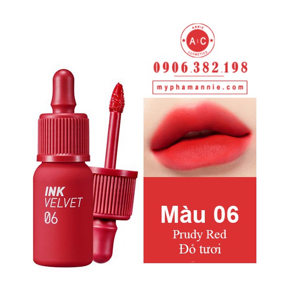 Son kem lì Peripera Ink Velvet Tint 2019 màu 06 Prudy Red – Đỏ cam