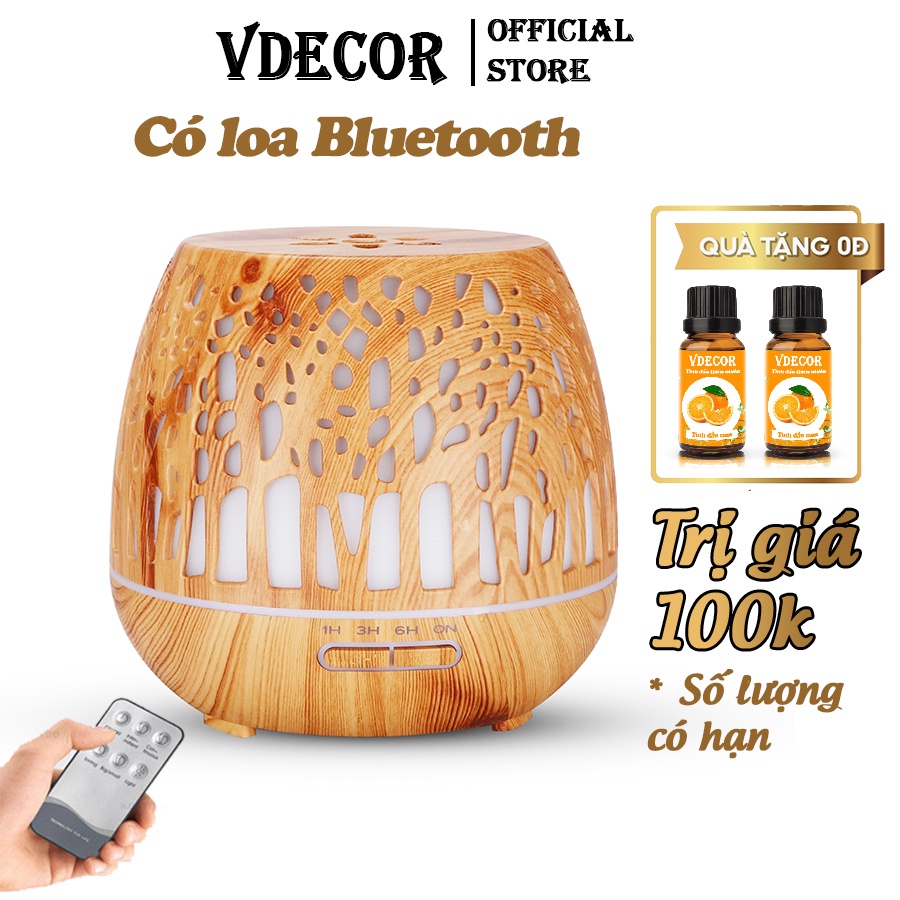 Máy xông tinh dầu Vdecor tích hợp Loa BLUETOOTH Trụ cây, dung tích 500ml