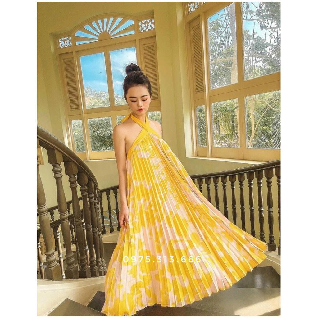 Đầm Cổ Yếm, Váy Maxi Dập Ly V49, Chất Lụa Mềm Mướt, Mầu Vàng Loang, Cho Dáng Dài Miên Man, Những Shot Ảnh Để Đời | BigBuy360 - bigbuy360.vn