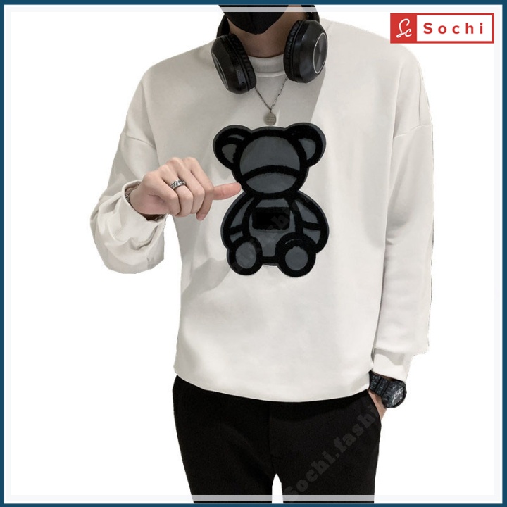 Áo sweater nam tay dài, áo thu đông unisex nỉ mềm mịn vừa người in Gấu Xám mã SW.611