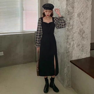 Đầm nữ dài tay cổ vuông dáng dài thời trang