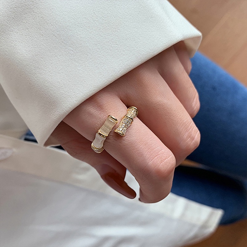 Nhẫn Hình Cây Tre Đính Đá Opal Thời Trang Sang Trọng