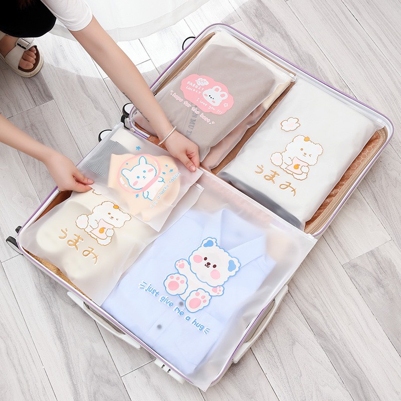 Túi zip có khóa kéo in hình gấu nhỏ xinh cute túi dây rút đựng quần áo mỹ phẩm chống nước Chichi TCN10