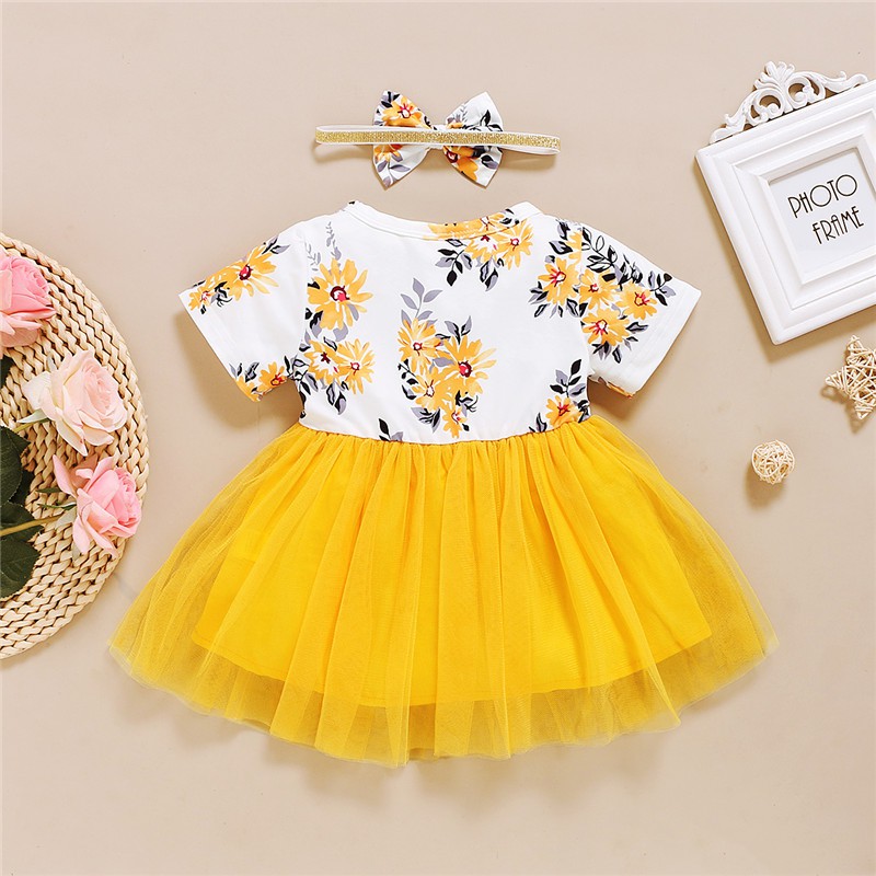 Set đồ bé gái MIKRDOO gồm đầm tulle dáng xòe tay ngắn và băng đô thời trang