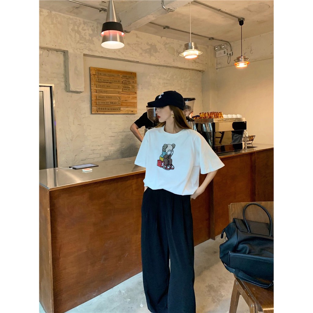 Áo thun kaws nữ nam trắng đen AT018 Miucho Tee vải đẹp thun cotton phông oversize Unisex tay lỡ form rộng hàn quốc