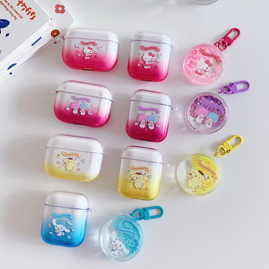 Sanrio Vỏ Bảo Vệ Hộp Sạc Tai Nghe Airpods Pro 1 / 2 Hình Mèo Hello Kitty Kèm Móc Khóa