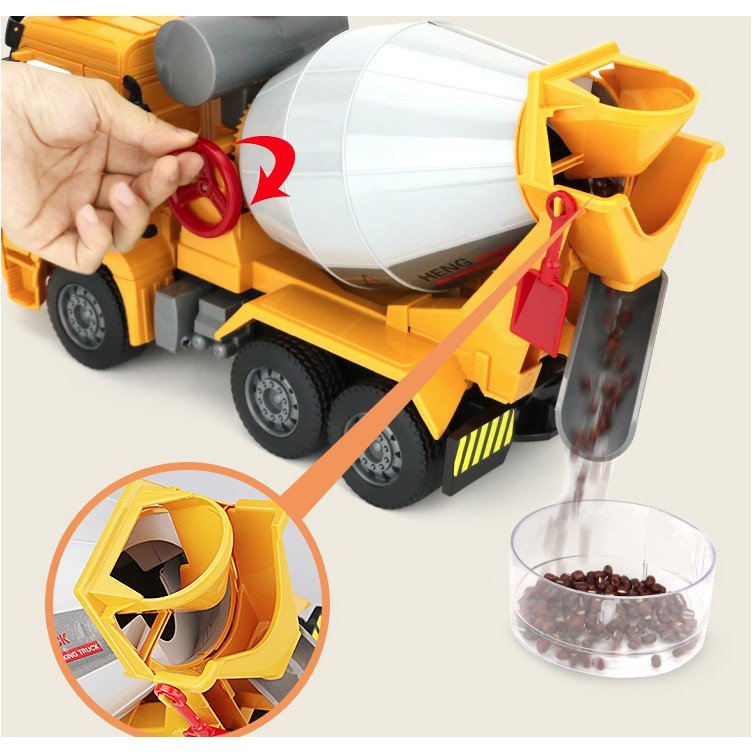 Xe chở bê tông cỡ lớn đồ chơi trẻ em màu vàng cam xoay xe thùng trộn đổ được vật liệu