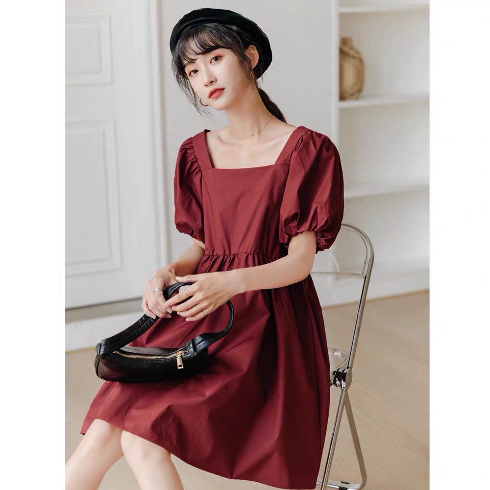 Váy đầm babydoll tiểu thư, đầm nữ ulzzang Hàn Quốc xixeoshop - V4 đỏ