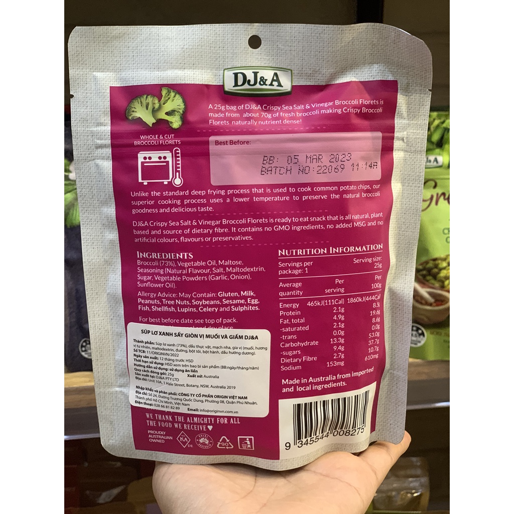 Súp Lơ Xanh sấy giòn DJ&A 25g - Bông Cải Sấy Khô Phù Hợp Cho Thực Đơn KETO - Crispy Broccoli Florets DJ&A