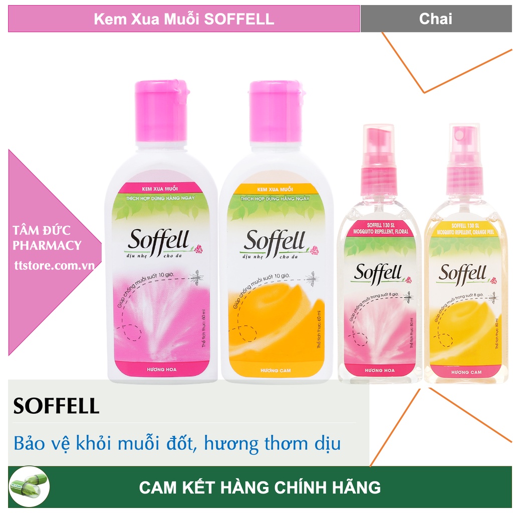 SOFFELL - Xịt / Kem bôi chống muỗi Soffell Hương hoa, cam [sofell, soffel, sofel]