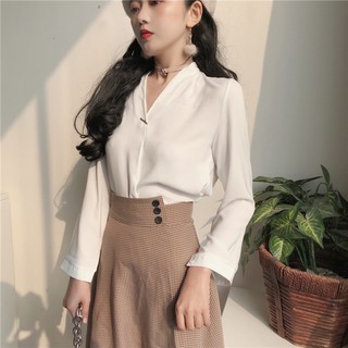 Áo sơ mi trắng lụa cổ chữ V - thời trang hot 2021 - sơ mi thời trang nữ
