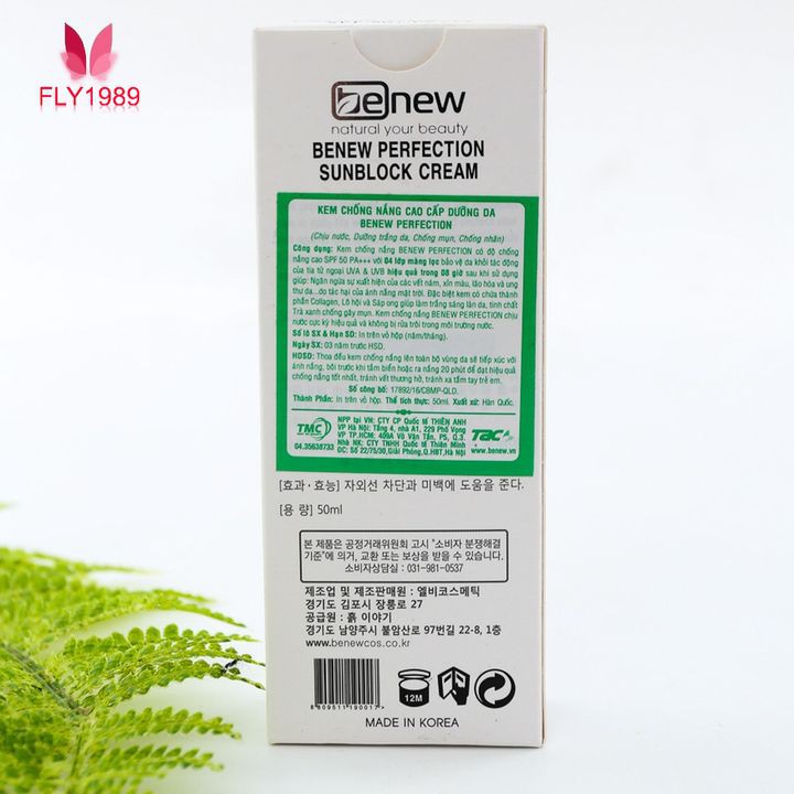 Kem Chống Nắng Dưỡng Trắng Da Kiềm Dầu Lên Tông Hàn Quốc BENEW PERFECTION SUNBLOCK 50ml