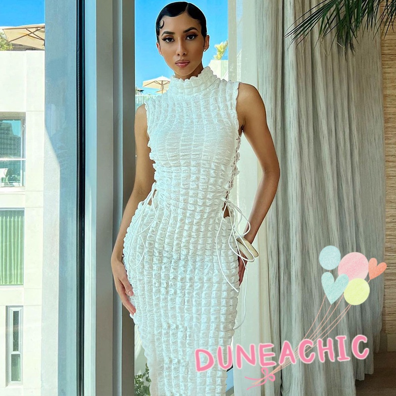 DUNEA Đầm không tay phối dây rút quyến rũ thời trang cho nữ