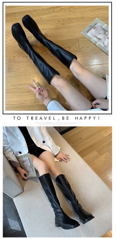 [Có Sẵn] Boots lửng cổ cao dưới gối da trơn mềm ôm chân đế 3cm phong cách ulzzang | BigBuy360 - bigbuy360.vn