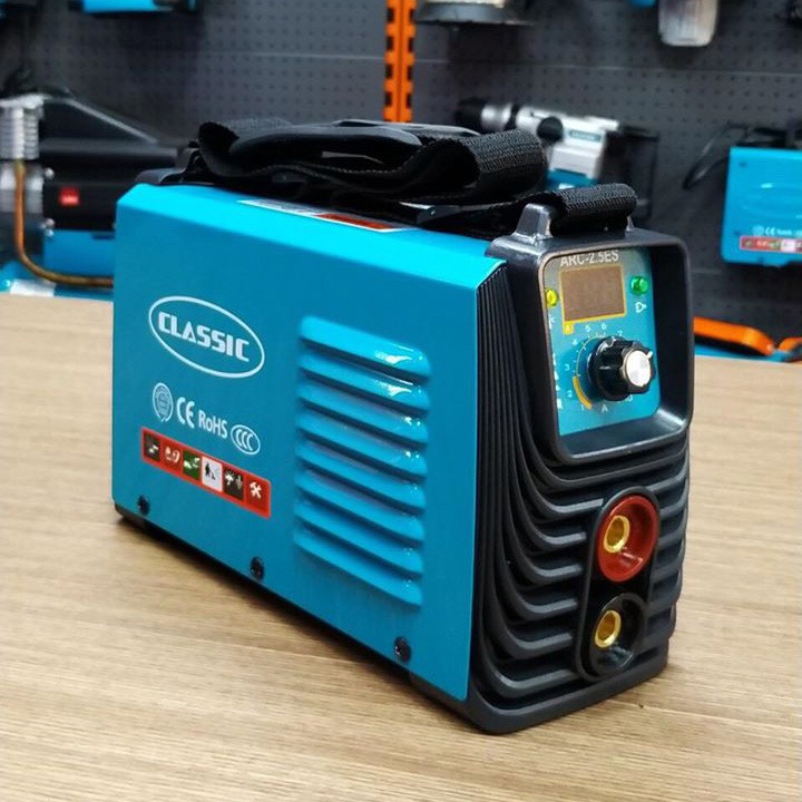Máy hàn que mini Classic kèm dây hàn và dây mass, có đồng hồ hiển thị dòng hàn