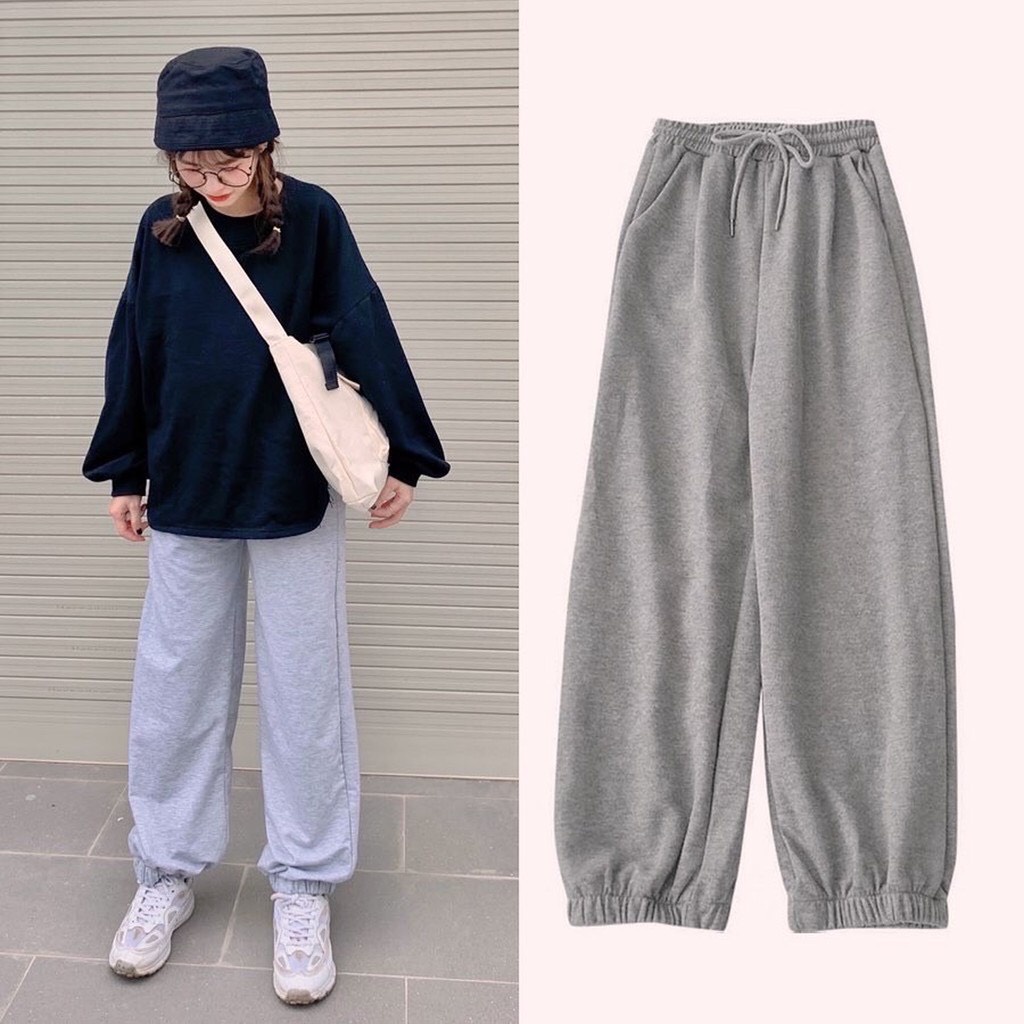 Quần jogger ống rộng nam nữ bo gấu trơn vải thun da cá Bigsize 45-100kg (inbox shop tư vấn size)