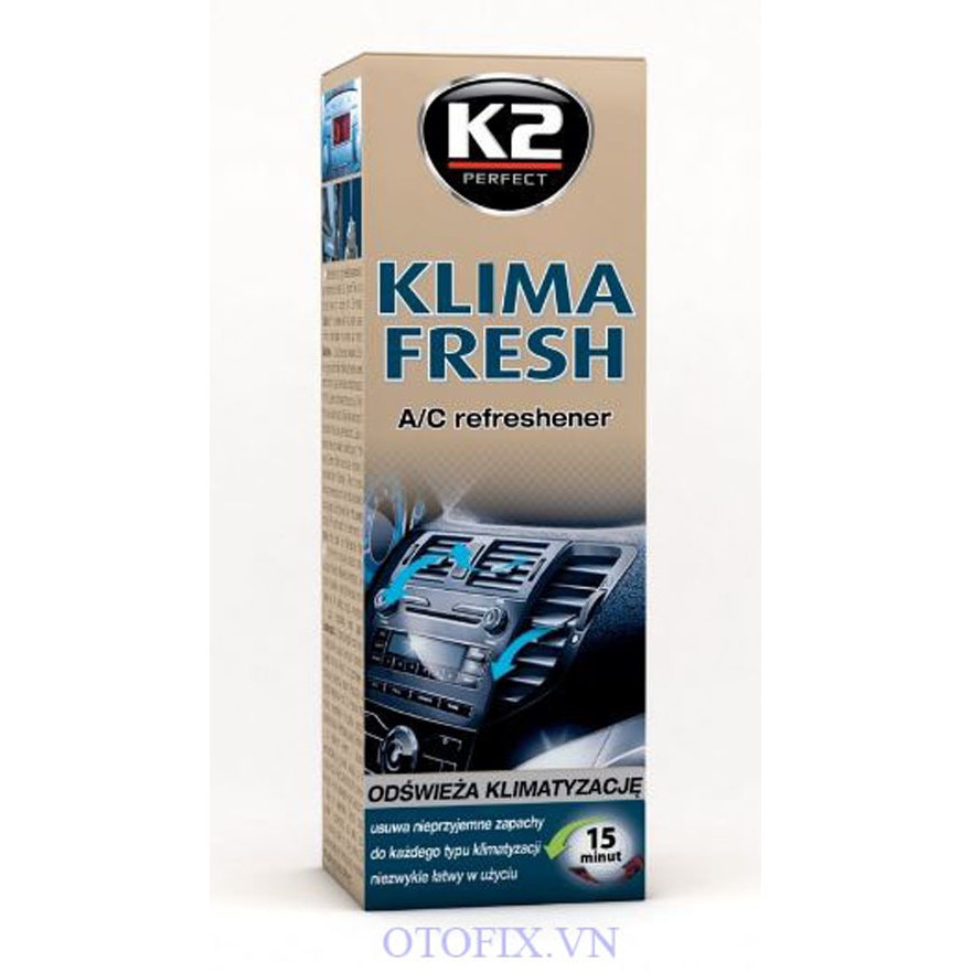 K2 Klima Fresh 150 ml - dung dịch phun vệ sinh làm sạch điều hòa ô tô