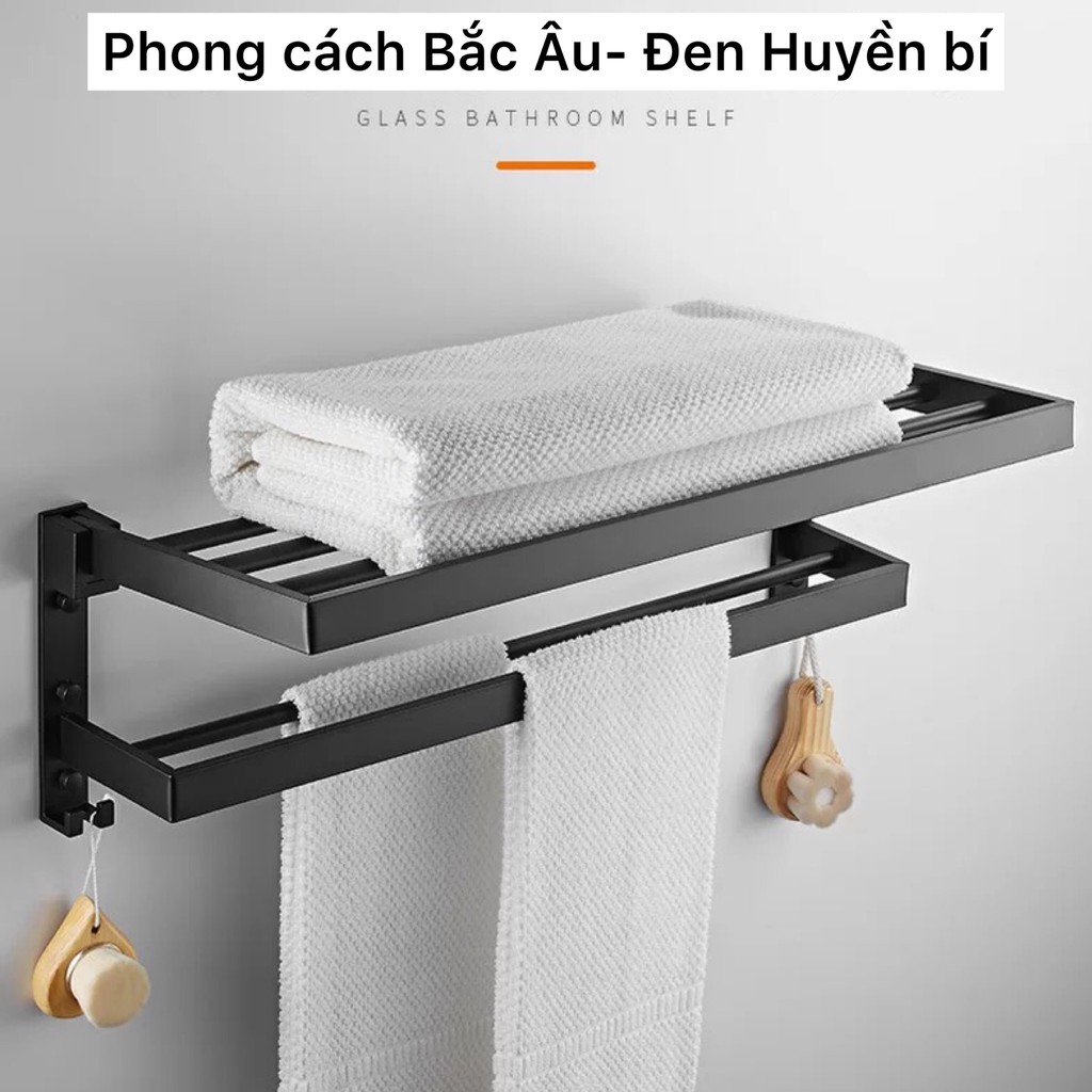 Bộ giá treo khăn nhà tắm dán tường phong cách Bắc Âu kèm móc treo quần áo và kệ để đồ phòng tắm