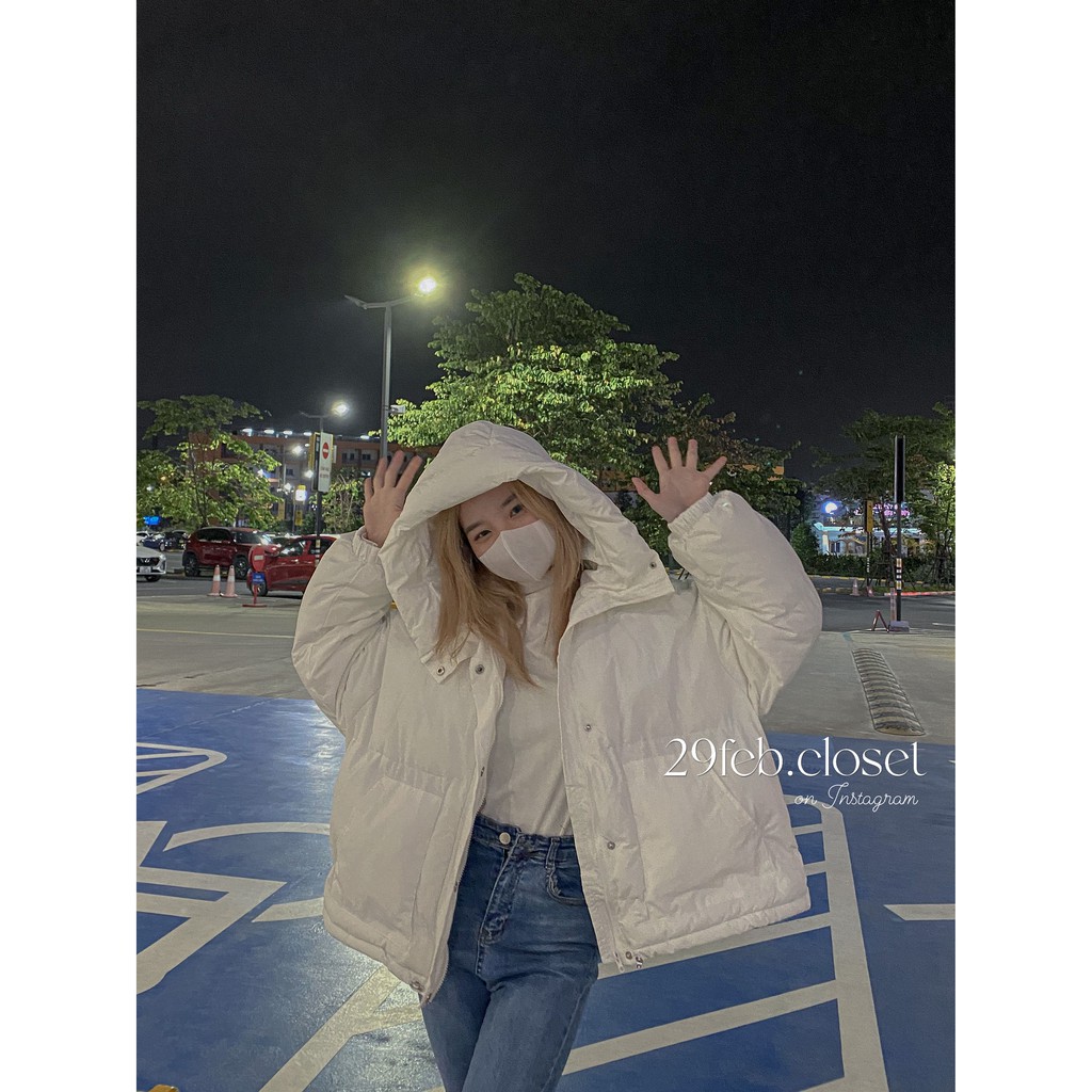 [Ảnh thật/Video] Áo khoác phao béo dáng lửng có mũ to - 29feb.closet