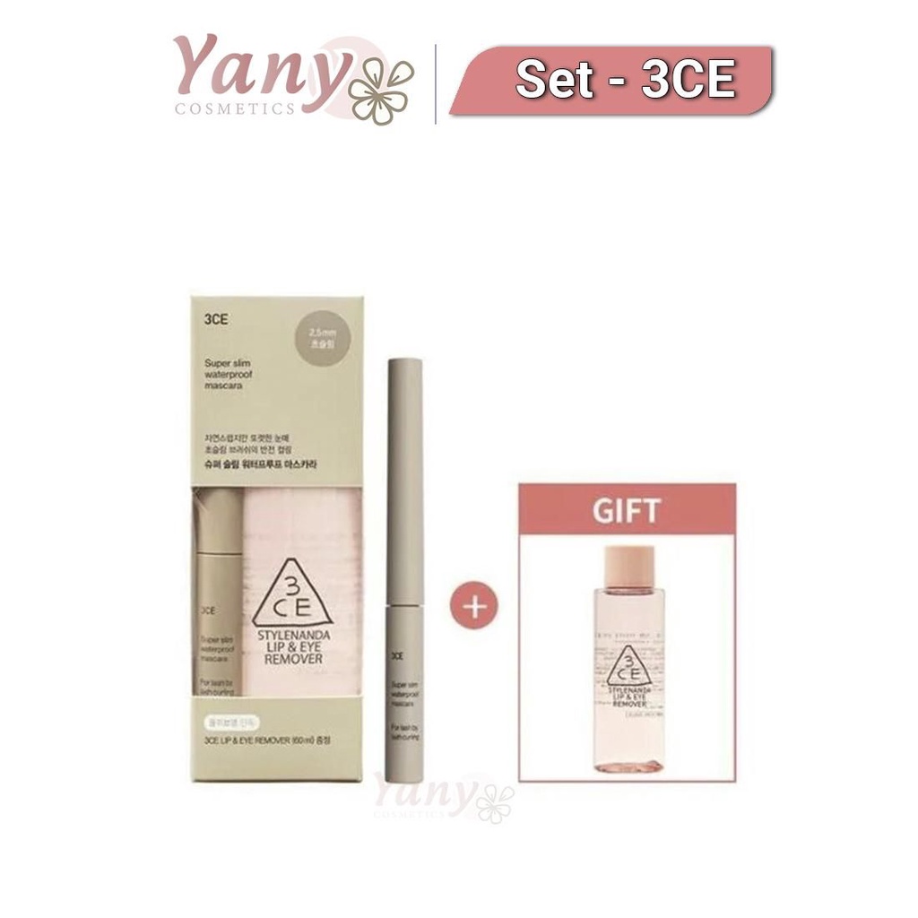 Set Nước Tẩy Trang Mắt Môi 3ce Lip & Eye Remover 60ml + Mascara 3ce Super Slim Waterproof