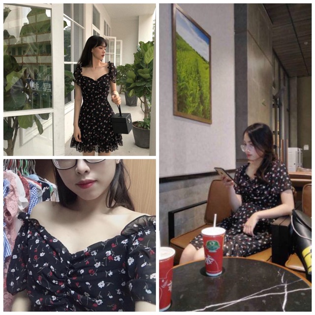 (ẢNH THẬT KHÁCH MẶC)đầm hoa nhí tay phồng xinh xắn xòe nhẹ đuôi cá mặc được 2 kiểu | BigBuy360 - bigbuy360.vn