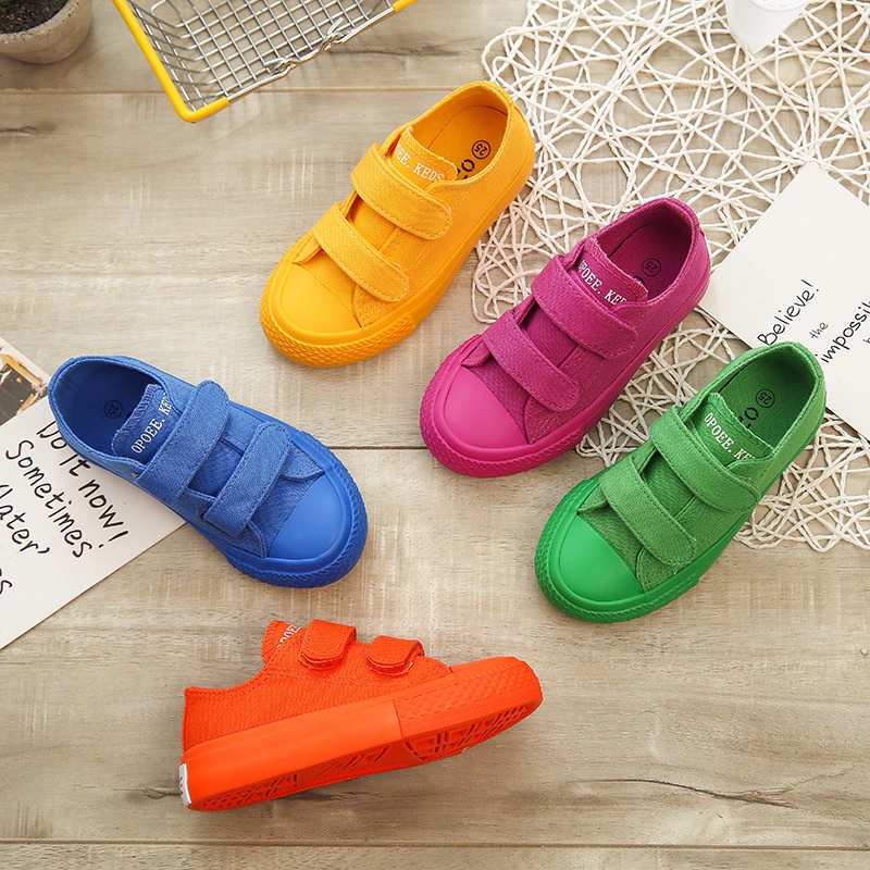 Low-collar canvas shoes Korean style sweet candy color for children 2021