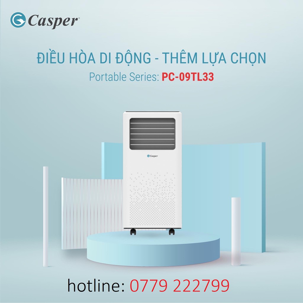 Điều hoà di động Casper 9000 BTU PC-09TL33, Làm lạnh nhanh không gian mở, Nhỏ gọn, Hút ẩm không khí,Lọc không khí (3in1)