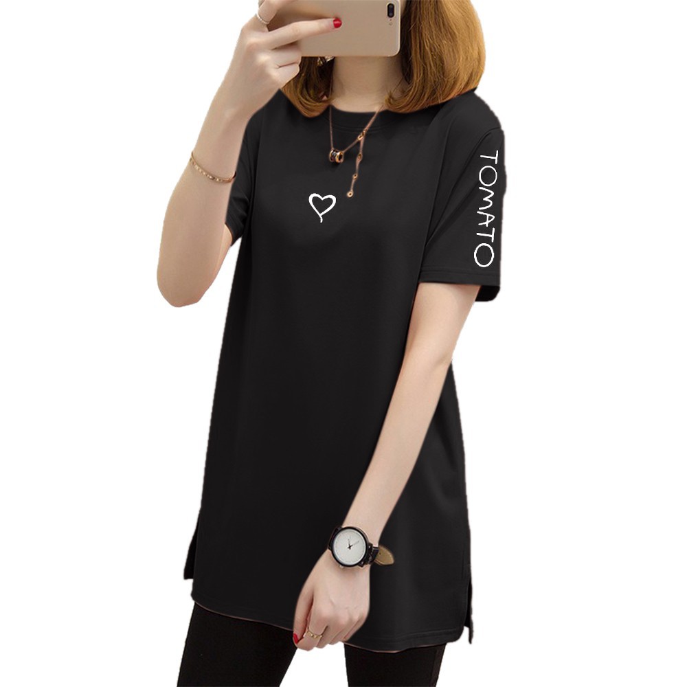Áo thun tay ngắn in họa tiết trái tim và chữ cái phong cách đơn giản thời trang