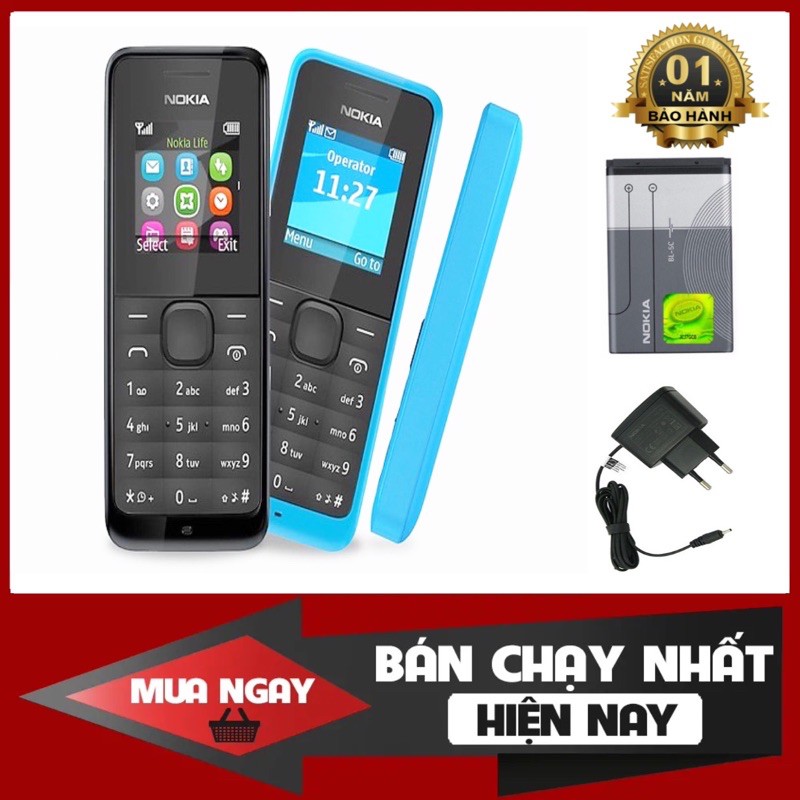 ĐIỆN THOẠI NOKIA 105 Chính hãng - Bảo hành 12 Tháng - Nokia 105  - Phụ Kiện : Máy , Sạc, Pin