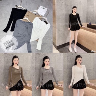 ÁO THUN LẠNH NỮ DÀI TAY CỔ DÚM VẠT CHÉO