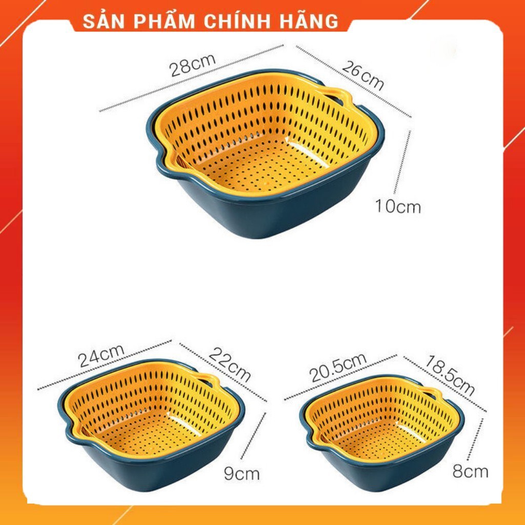 Bộ Rổ Nhựa Vuông Kèm Chậu 6 Món Cao Cấp,Có Lỗ Thoát, Đựng Đồ Đa Năng, Siêu Bền , Đủ Size