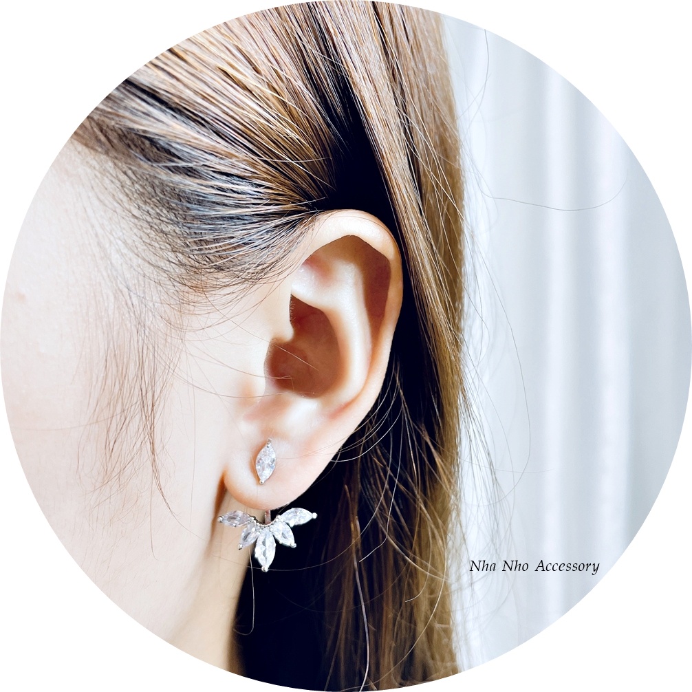 Khuyên Tai Hợp Kim Cao Cấp Xòe Lá Trước Sau NHÀ NHỎ 1313