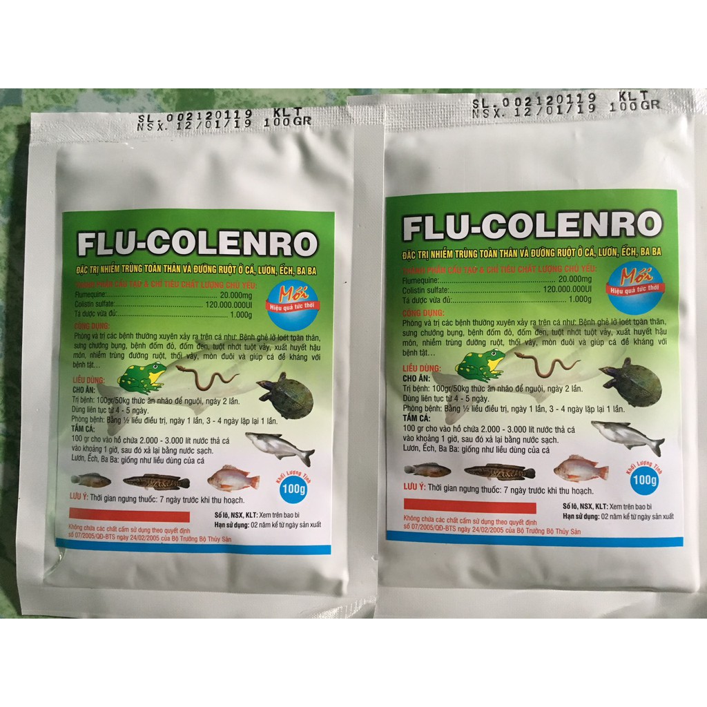 Combo 10 gói Flucolenro kháng sinh tri bệnh cho cá, lươn, ba ba và thủy sản