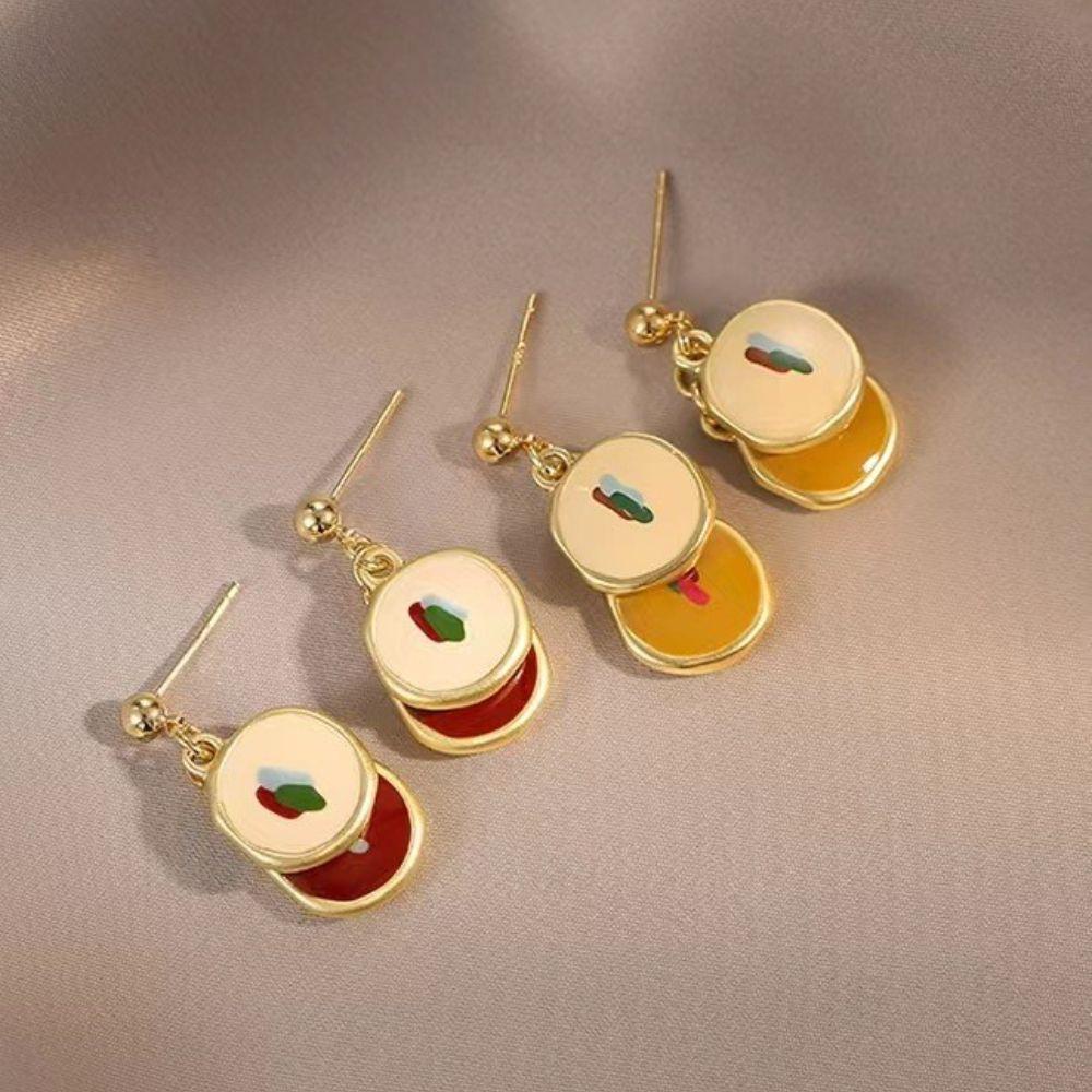 Khuyên Tai Kim Loại Hình Tranh Sơn Dầu Phong Cách Vintage