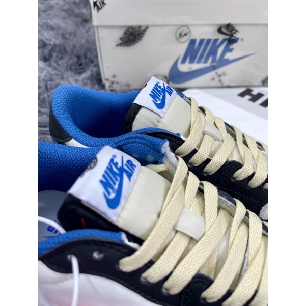 Giầy Thể Thao Tracvis Scott Fragment Design Xanh Trắng Low Best | Đế Khâu -Mông Tròn)