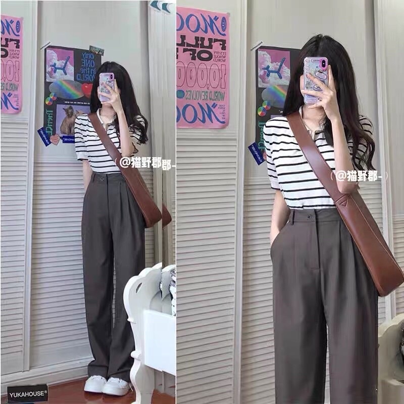 Áo polo kẻ cổ V  họa tiết  kẻ sọc Áo len croptop phong cách Hàn Quốc