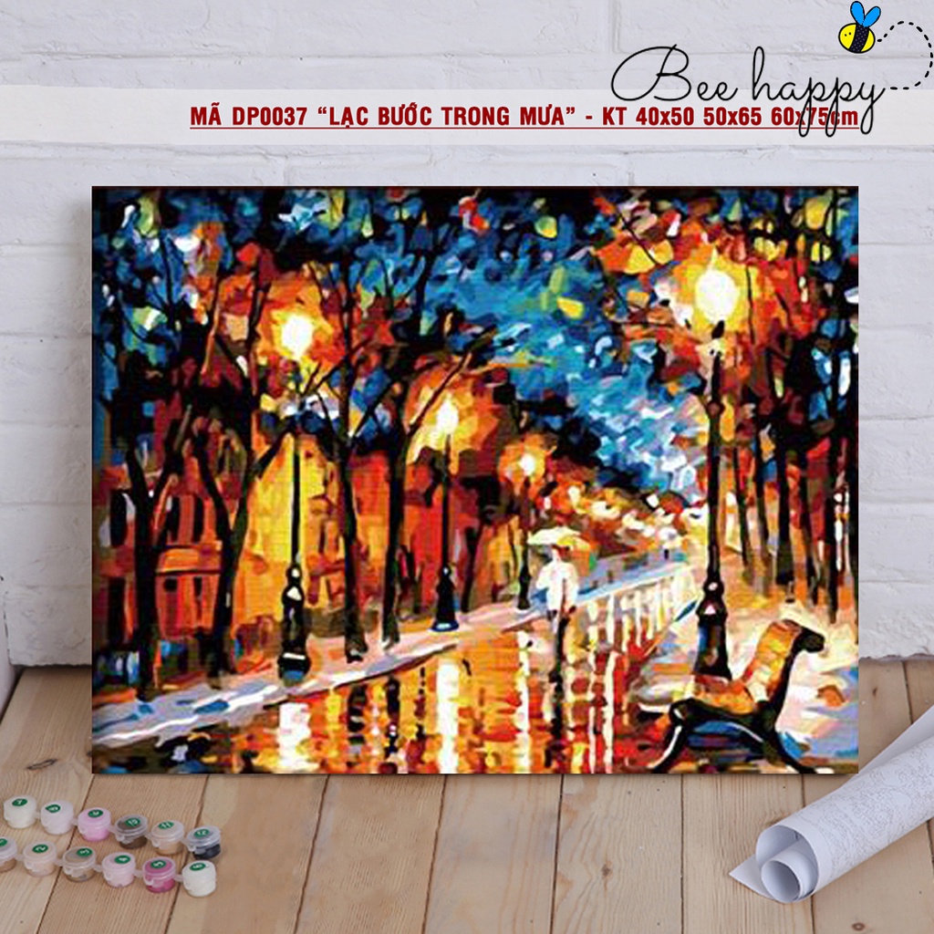 Tranh sơn dầu số hoá DIY tự vẽ Lạc bước trong mưa DP0037