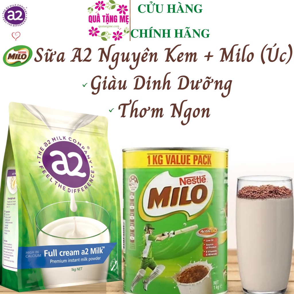 Sữa Milo Nestlé 1kg Và A2 Nguyên Kem Milk Power 1kg Nhập Úc - Giàu Dinh Dưỡng