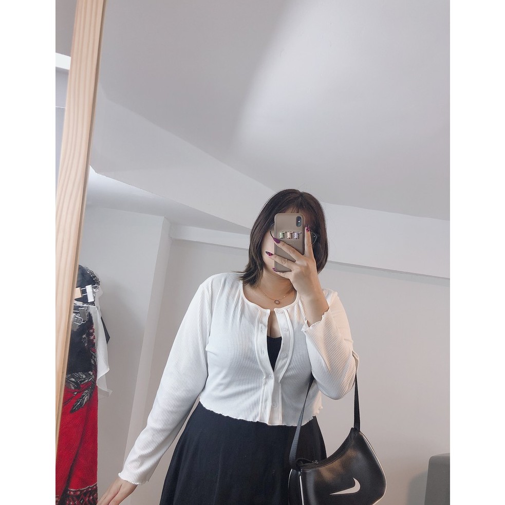 áo croptop BIGSIZE , áo khoác gài nút cá tính , hack eo cho nàng mũm mĩm , trắng