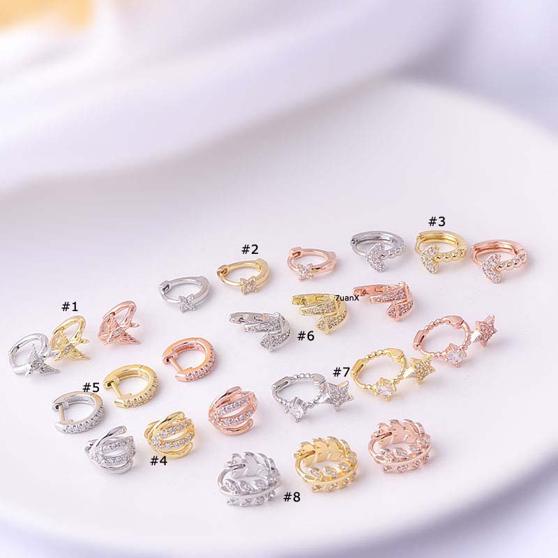Bông tai tròn hình chiếc lá/chim/trái tim đính đá zirconia sành điệu cho nữ