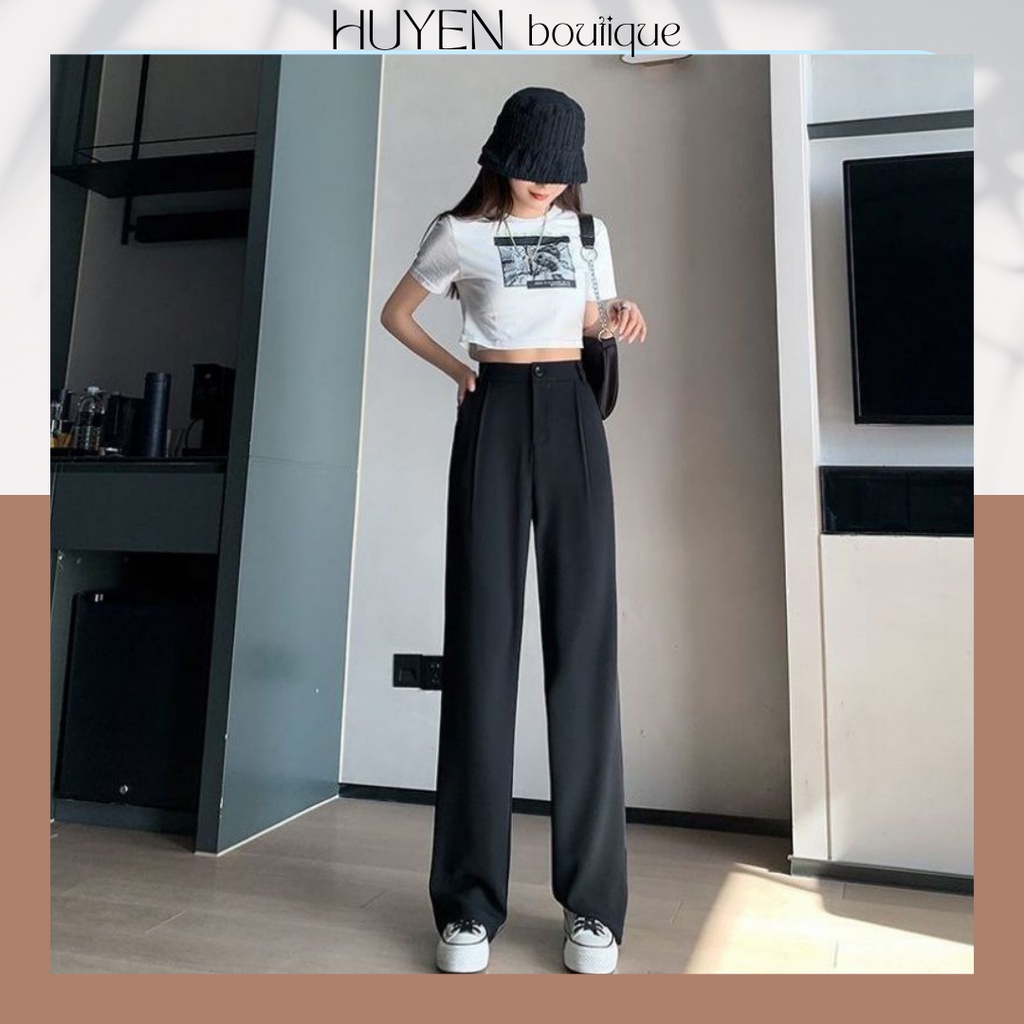Quần Ống Rộng  Dáng Suông Đứng Kiểu Culottes, Cạp Cao Ống Loe Phong Cách Hàn Quốc ZOZO Siêu Đẹp Hai Màu Đen, Kem Đủ size