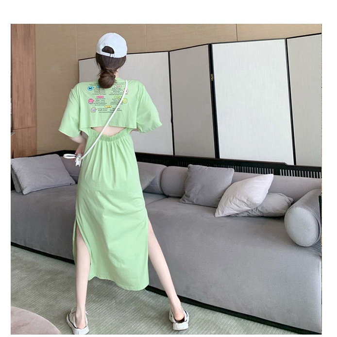 Đầm Thun Ngắn Tay Dáng Dài Xẻ Tà Và Đầm Dài Qua Gối Thời Trang Mùa Hè Dành Cho Nữ