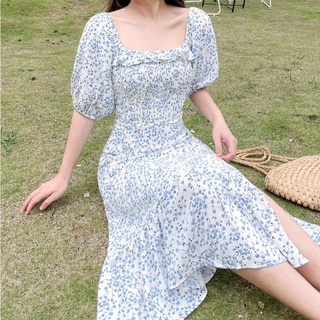 Đầm HEINA-  đầm dài smocking tay lửng