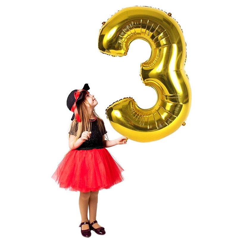 Bong Bóng Nhôm Hình Số 0-9 32 Inch Màu Vàng Hồng Trang Trí Tiệc
