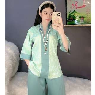 Đồ Lam Đi Chùa Mẫu Bà Lai Gấm Phối Lụa Cao Cấp